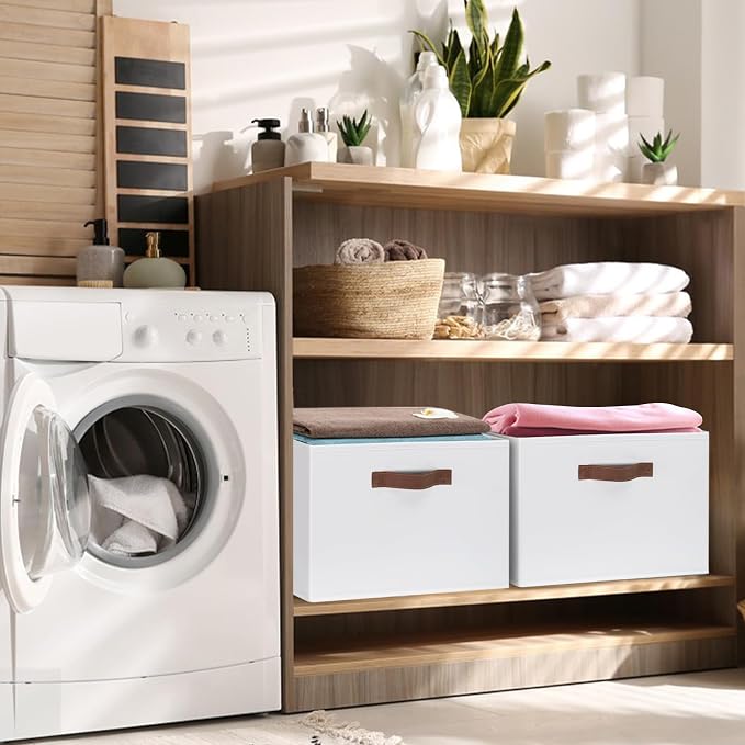 GhvyenntteS Large Fabric Storage Bins with 3 Handles, 15x11x9.6 Inch Storage Baskets for Shelves, Foldable Closet Storage Bins for Shelves, Closet Organizers and Storage Boxes, White - Image 5