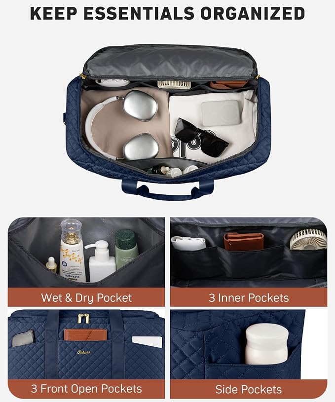 Duffle Bag for Travel, 40L Weekender Bag with Shoe Compartment, Carry On Overnight Bag for Women with Toiletry Bag Duffel Bags with Wet Pocket for Gym Hospital Bags for Labor and Delivery Navy - Image 2