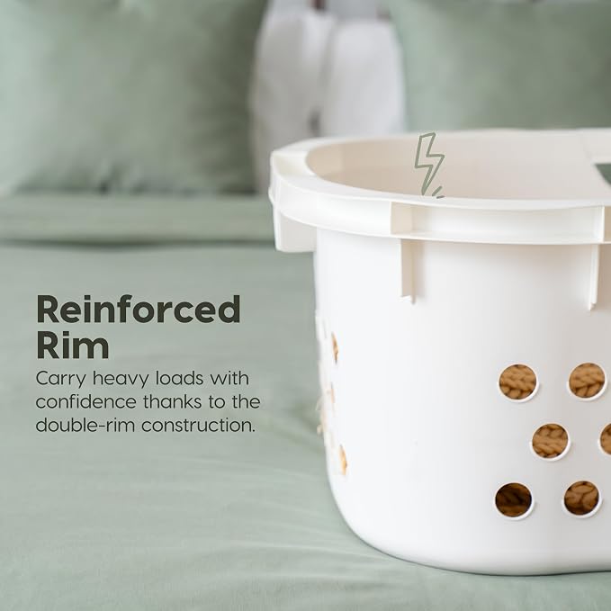 IRIS USA Plastic Laundry Basket 1.5 Bushel (50L), Built-In Handles, White | Clothes Hamper with Ventilation Holes, Reinforced Rim, Hip Hold Design, Large capacity - Image 3