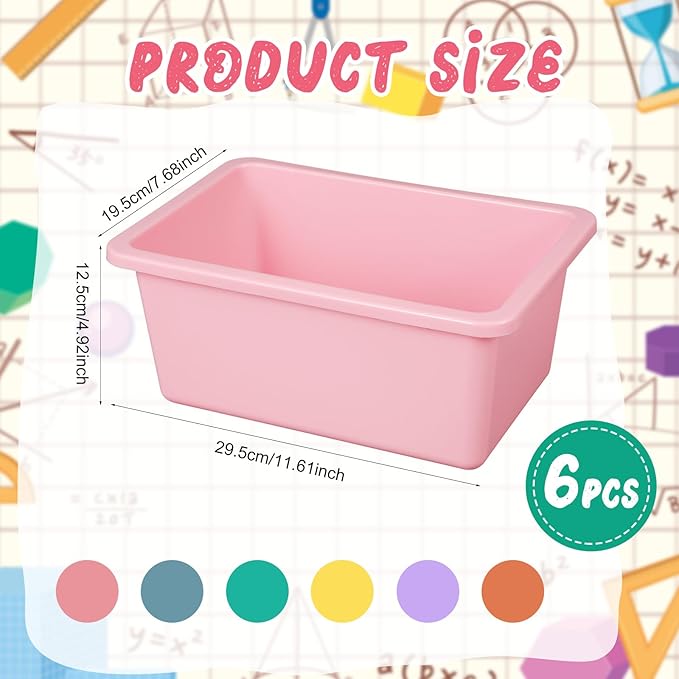 Tenceur 6 Pcs Plastic Book Bins for Classroom Library Cubby Bins Stackable Toy Storage Tubs Containers for School Office Home Nursery Playroom Organization, Pastel Color, 11.6 x 7.7 x 5 Inches - Image 2