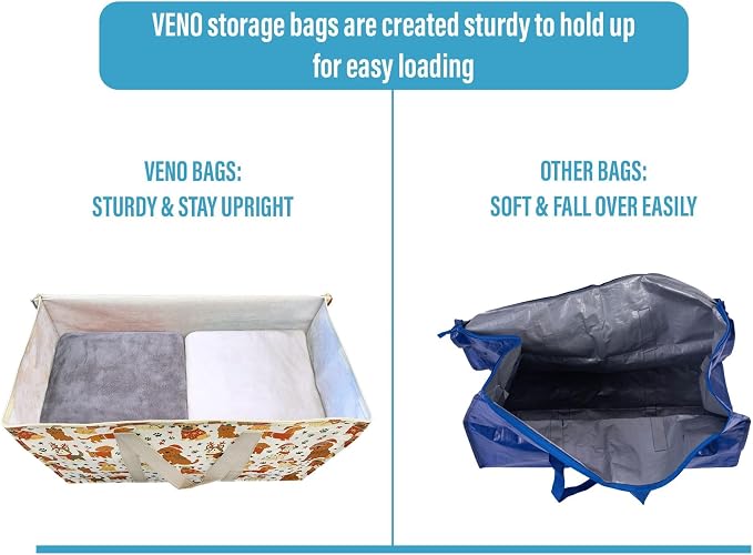 VENO 6 Pack Heavy Duty Moving Bags, Extra Large Storage Bags with Reinforced Handles & Strong Zippers, Foldable & Reusable Moving Box Alternative for Clothes & Dorm Storage - Image 4
