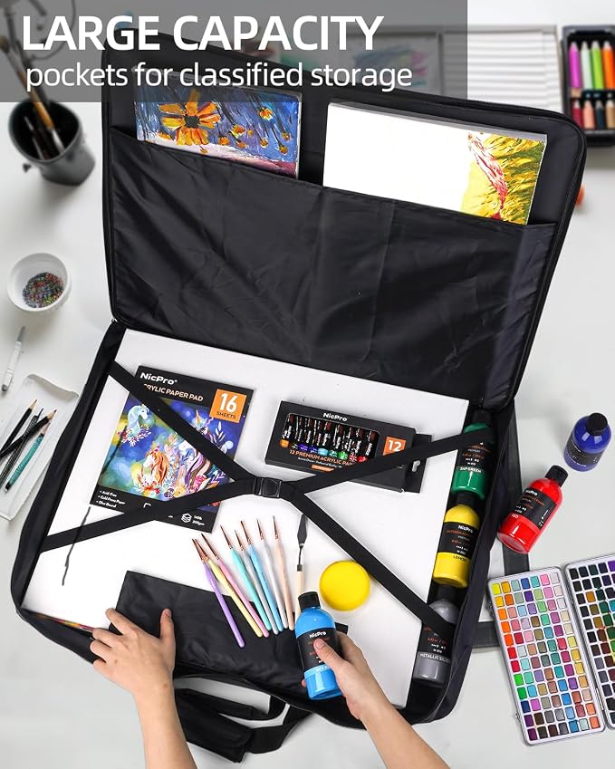 Nicpro Art Portfolio Bag 24”x 36'', Nylon Artist Bag with Reinforced Edges | Durable 840D Fabric, Adjustable Shoulder Strap, 3-sided zipper, Waterproof Art Portfolio Case, for Canvas Artwork Solar Panel - Image 5