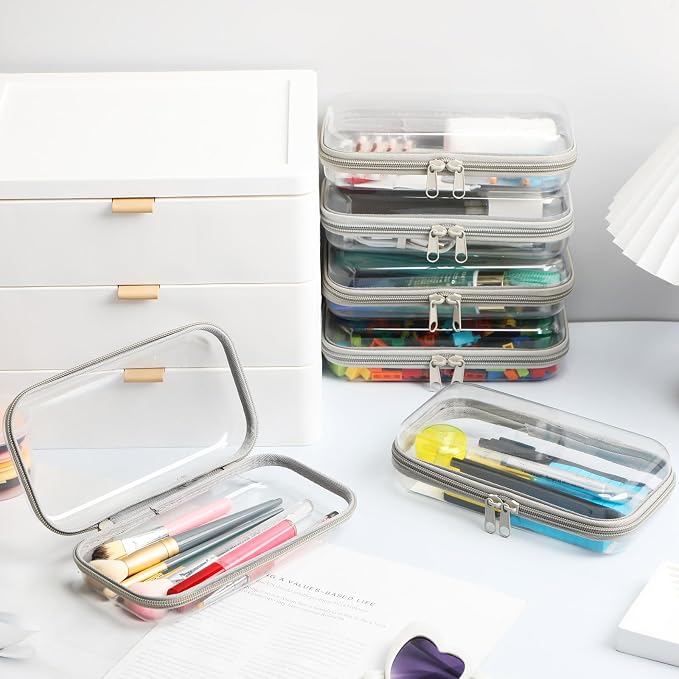 Sanwuta 6 Clear Hard Zipper Case,Gray,7.48 X 3.94 X 2 Inch | Pencil Case Pouches ,Makeup Bag,Plastic Toiletry Diaper Bag ,Travel Toy Storage,Waterproof Organizer Bins - Image 5