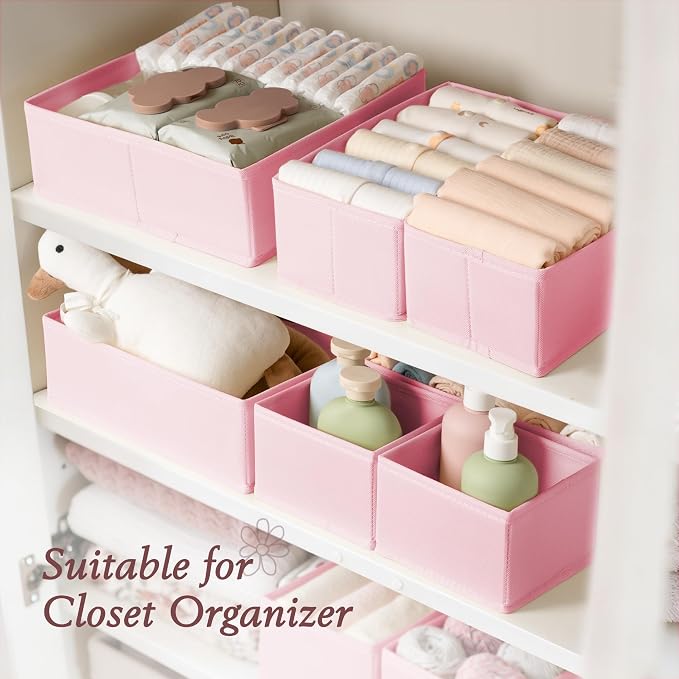 Drawer Organizer 18-Piece Set, Dresser Organizer for Baby Clothes, Foldable Closet Storage & Drawer Dividers for Underwear, Socks, Nursery (Pink) - Image 6