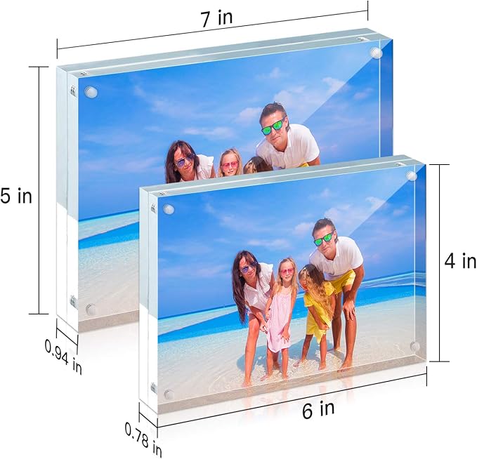 HELPLEX 6 Pack Acrylic Frame, 5x7&4x6 Combinations, 20% Thicker, 20-24mm Thick Acrylic Picture Frames, Frameless Clear Double Sided Magnetic Frame, Free Standing Desktop Display - Image 6