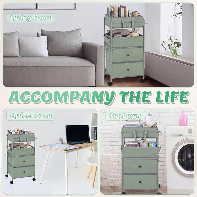 FoldTier 3In1 Baby Diaper Caddy Organizer Cart 4 Tier Large Capacity Metal Utility Bedside Rolling Cart with Divider Newborn Registry Nursery Essential Must Have Bedroom Gift Baby Shower (Green) - Image 6