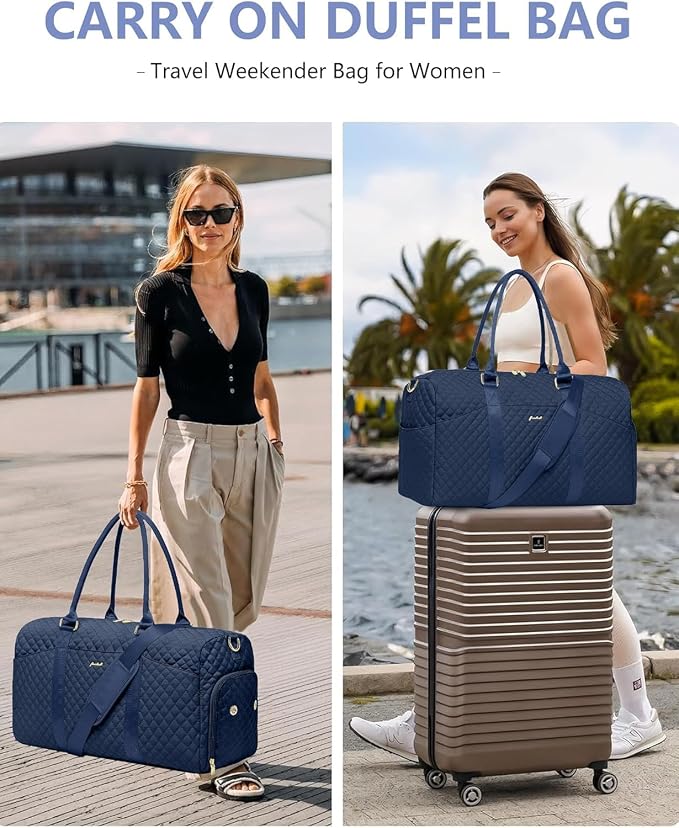 Women Weekender Travel Duffle Bag: Travel Duffel Overnight Bags with Shoe Compartment Large Carry on Tote with Toiletry Bag Weekend Traveling Yoga Gym Hospital Bag for Women with Wet Pocket Blue - Image 8