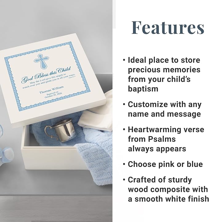 Let's Make Memories Personalized Keepsake Box for Blessed Child - Memories Box - Baptism - Confirmation - Memento Storage - For Girls - 6" Hx12 Sq - God Bless - Pink - Image 5