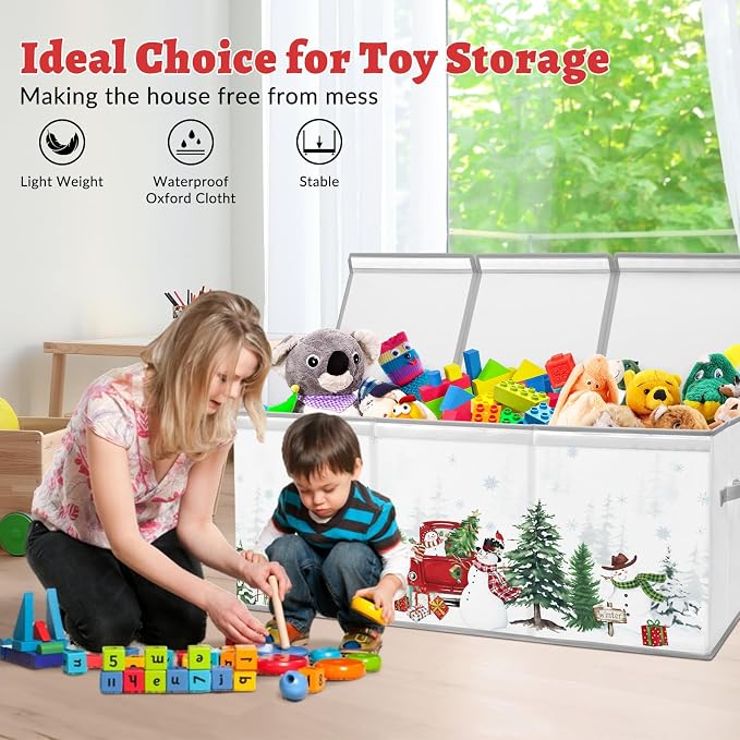 Large Toy Box Collapsible Chest Organizer with Flip Lid for Kids | Oxford Storage Box with Handle for Boy Girl Sturdy Waterproof Organizing Decor for Bedroom Playroom Nursery 37.7×12.5×15.7'' - Image 6