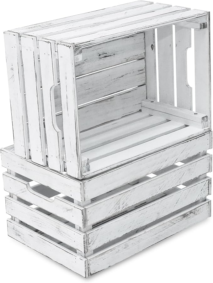 White Wooden Crates are Suitable for Storage, Milk Crates, Wine Crates, Festival Decorations, Camping, and Other Multi-Purpose. They are Sturdy and Durable, set of 2 Length of 17.7 inches. - Image 3