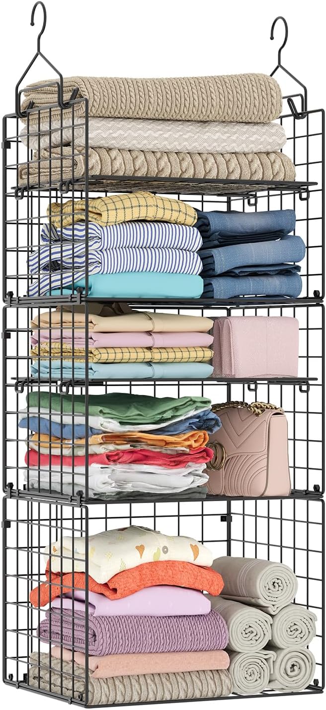 X-cosrack Closet Hanging Organizer Shelves - 5 Tier Wardrobe Organizers and Storage Bin, Hanging Organizer Shelves, Clothes Shelf with Adjustable Dividers for Bedroom Closet Sweater Shoes Handbag by X-cosrack