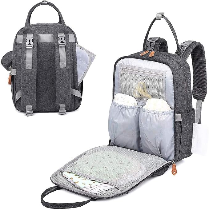 KAUKKO Baby Diaper Backpack Multifunction Travel Organizer with Stroller Straps Large Capacity and Durable (T1BLACK) (MDARK GRAY) - Image 4