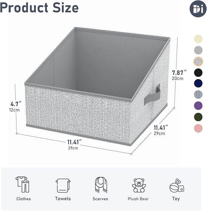 DIMJ Closet Storage Bins 10 Pack - Fabric Trapezoid Closet Organizer Bin, Foldable Storage Baskets for Shelves, Closet Shelf Organizer, Clothing Storage Box for Toys, Books, Towel, Clothes, Gray - Image 2