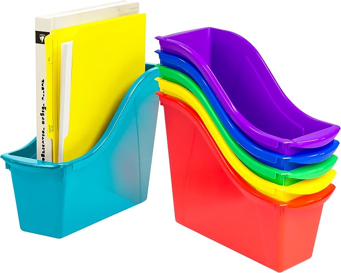Storex Small Book Bin – Interlocking Plastic Organizer for Home, Office and Classroom, Assorted STEM, 6-Pack (70113A06C) by Storex