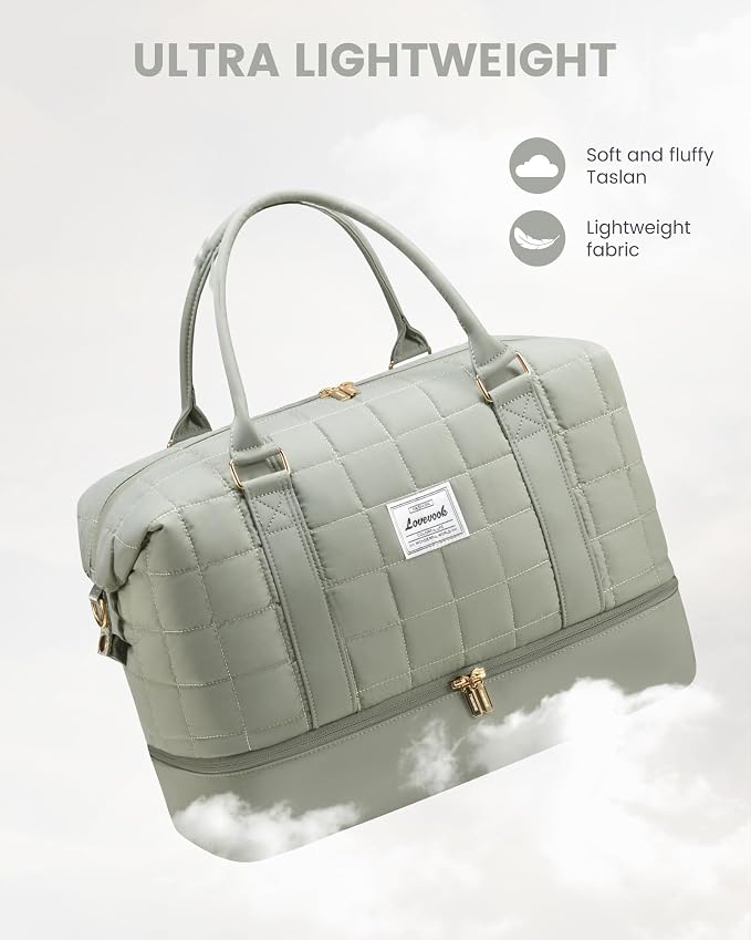 LOVEVOOK Travel Duffle Bag, Puffer Weekender Bags for Women with Shoe Compartment, Carry On Overnight Bag, Hospital Bag for Labor and Delivery, Gym Duffel Bag with Wet Pocket, 2Pcs Set - Image 3