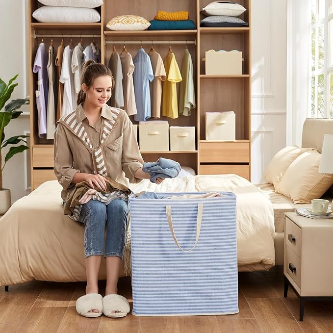 Lifewit 1 Pack Laundry Basket 100L Each, Collapsible Clothes Hamper with Reinforced Handles, Freestanding Waterproof Design for Bedroom and Laundry Room, Blue 100L Total - Image 9