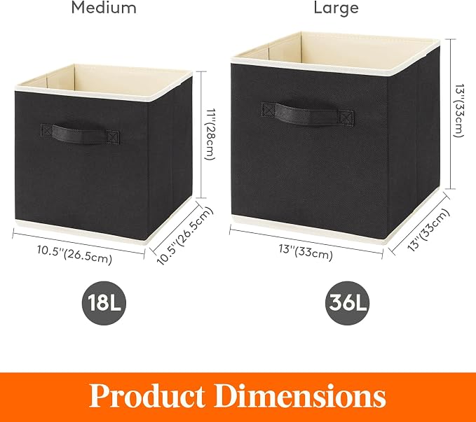 Lifewit Storage Cubes, 11 Inch Organizer Bins, 18L Black, 16 Packs | Foldable Decorative Fabric Storage Baskets for Organizing Home Organizers with Handles for Shelves, Closet - Image 2