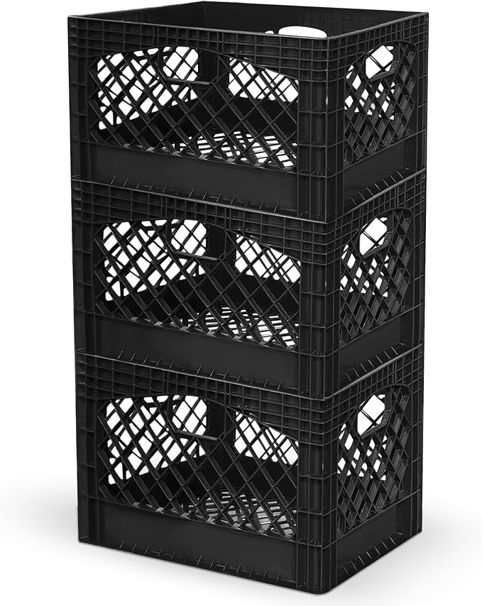 Juggernaut 6 Pack 24 Quart Storage Crate, Milk Crate Plastic Basket | 4 Handles, Organizer Bins for Office Storage & Classroom Organization, Black - Image 2
