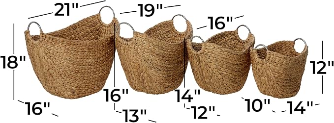 Deco 79 Seagrass Handmade Decorative and Functional Storage Basket Woven Curved Basket Organizer with Silver Metal Handles, Set of 4 Basket for Storage 14", 16", 19", 21"W, Brown | Decorative And Functional Handmade Woven Curved Basket Organizer With S... - Image 5