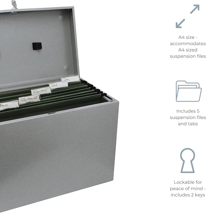 Cathedral Products A4 Steel File Box with Starter Pack of 5 Suspension Files - Grey - Image 4