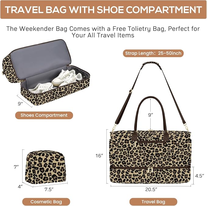 Travel Weekender Bags for Women: Duffle Bag with Shoe Compartment Carry On | 40L Capacity for 5 Day Trip Waterproof Durable Toiletry Bag Wet Pocket for Damp Items Suitable for Weekend Trips Hospital - Image 3