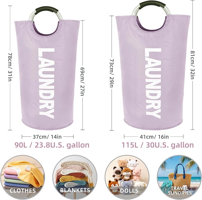 115L Collapsible Laundry Bag with Handle,Large Dirty Clothes Hamper Foldable Laundry Hamper,Purple Collapsible Laundry Basket Dorm Waterproof Hamper Tall Washing Bin,Storage Container for Snacks Dolls - Image 3