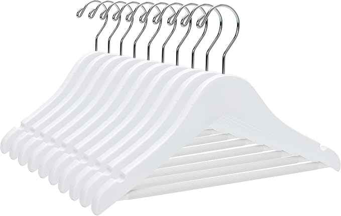 Quality 12” Kid's Wooden Hangers, 20 Pack Solid Wood with Pants Bar, Shoulder Notches, Anti Rust 360 Swivel Hook for Coats, Suits, Jackets and More - Toddler and Baby Cloth Hanger Set (White, 80) by QualityHangers