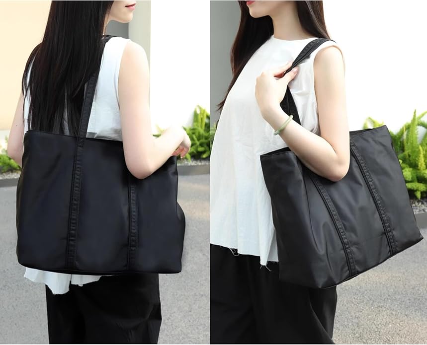 DORIS&JACKY Women Lightweight Tote Bag Designer Leather Work Shoulder Purse | Large Foldable Waterproof Nylon Hobo, Soft Fashion Casual Travel Gym Shopping Handbags with Long Leather Strap - Image 2