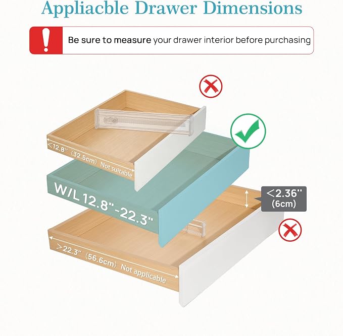 Vtopmart 2.36" Short Upgrade Drawer Dividers 12.8"-22.3" Expandable 4 Pack | Adjustable Kitchen Drawer Organizer, Clear Plastic Separator for Flatware, Utensils, Cutlery, Underwear Storage, Space Saving - Image 3
