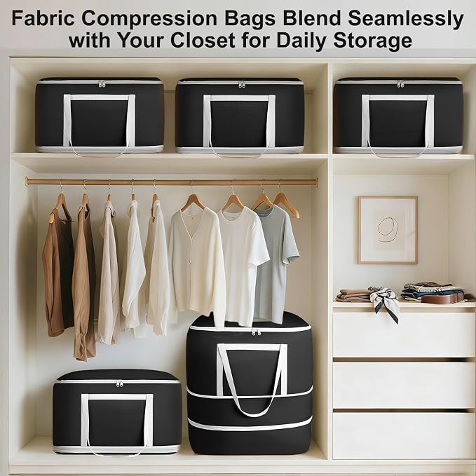 Comforter Storage Bag - 120L Bedding Storage Bags for Moving Closet, Washable Blanket Storage Bag, Ultra Space Saving Self Compression Organizer, 4-Pack, Black - Image 4