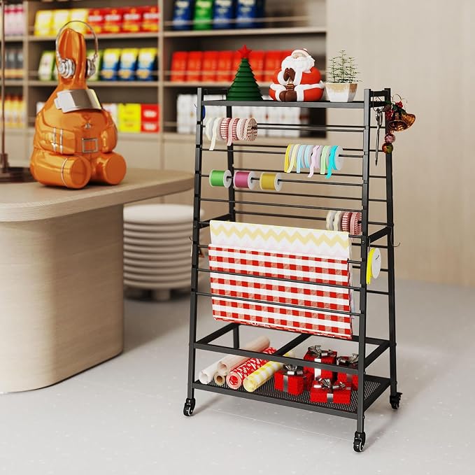 lukar Ribbon Holder, Rolling Ribbon Storage Organizer Rack for Craft Room | 16 Tier Metal Ribbon Holder Organizer Rack, Christmas Ribbon Storage Rack for Home Flower Shops - Image 2