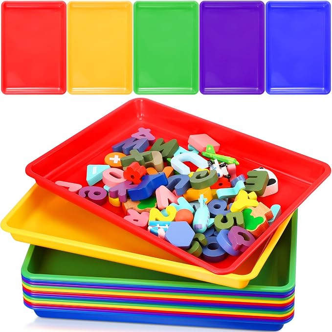 Maitys 15 Pack Plastic Art Trays 12 x 16 Inch Activity Crafts Trays Sensory Tray DIY Projects, Painting, Beads, Jewelry Office Home Organizer Arts and Crafts Supplies(Classic Color) by Maitys