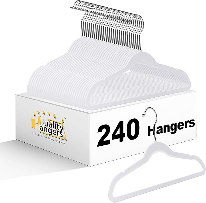 Quality Children's Plastic Non Velvet Non-Flocked Thin Compact Hangers Swivel Hook for Shirts Blouse Coats (White, 240) by QualityHangers