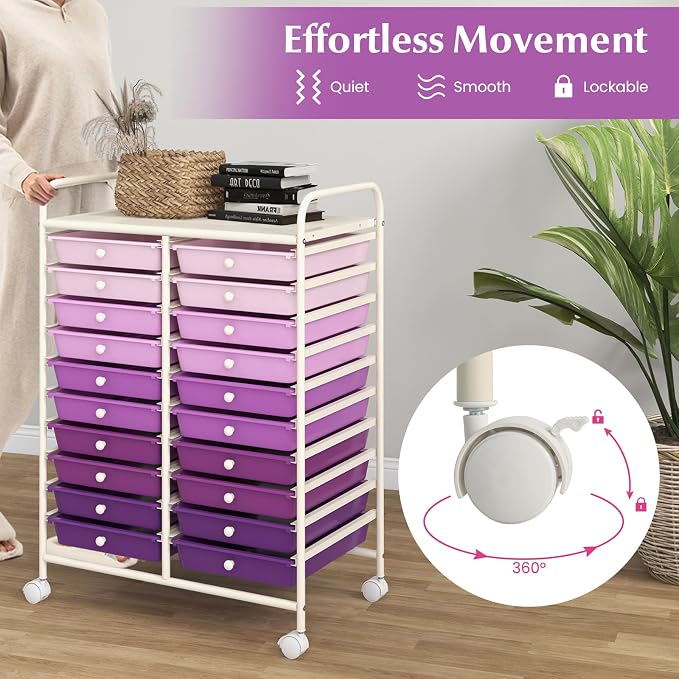RELAX4LIFE 20-Drawer Rolling Storage Cart - Mobile Rolling Cart w/Drawers for School Classroom Teacher Office Home Salon, Paper File Art Supply Craft Organizer, Utility Cart on Wheels - Image 5
