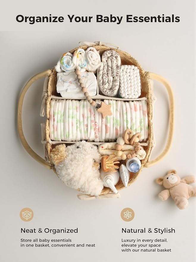 Baby Diaper Caddy Organizer, Handwoven Nursery Basket (Natural Light, XXL) | Changing Table Organizer Natural Water Hyacinth Storage Basket for Nursery Bathroom Kitchen Shelves Office - Image 4