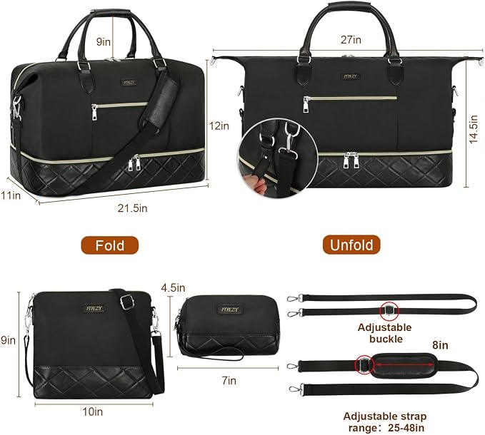 ITIEZY Weekender Bag for Women 21.5" Travel Duffel Large Carry On Bag 3PCS | Nylon Duffel Bag with Waterproof Shoe Compartment, Crossbody Bag and Toiletry Bag, Travel Weekend Hospital Overnight Gym Bag - Image 6