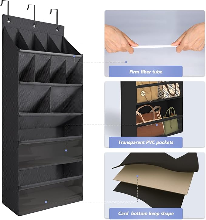 2 Pack Over the Door Shoe Organizers, Hanging Shoe Organizers Large Pockets | Shoe Holder Hanging Shoe Rack for Closet Shoe Organizer for Wall, Over Door Organizer with 28 Pockets for Boot, Sneaker Black - Image 5