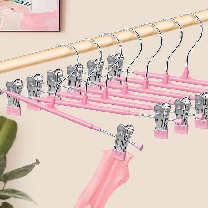HUADYMEET 12 Inch Heavy Duty Pants Skirt Hangers with Clips,Pink,30 Pack | Metal,Space Saving,Adjustable,Hanger for Jeans Shorts Clothes Slacks Trousers,For Adult Men Women Children, Non Slip - Image 3
