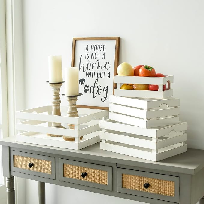 Set of 4 Large Wooden Crates Decorative, Whitewashed Nesting Wooden Crates for Display Rustic, Farmhouse Wooden Storage Container Boxes Made from 100% Wood - Image 6