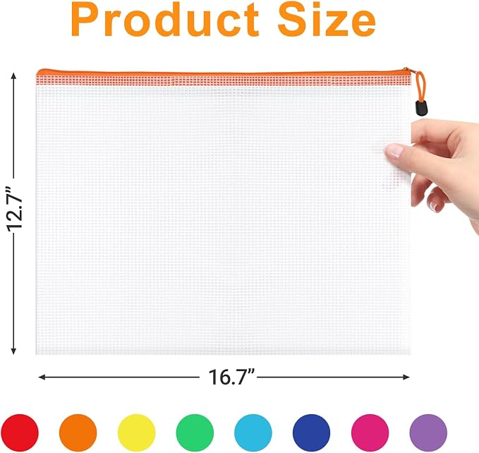 24Pcs A3 Mesh Zipper Pouch File Bags, 16.7x12.7 Inch, 8 Colors | Reusable Large Storage Bags for Classroom, Organizing, Home, School, Office, Travel, Crafts - Image 2