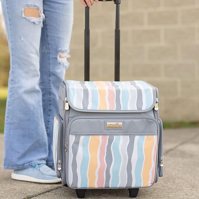 Everything Mary Rolling Scrapbook Tote – Grey Stripes Craft Bag with Wheels – Portable Storage Organizer for Scrapbooking, Papercraft & Art Supplies - Image 2
