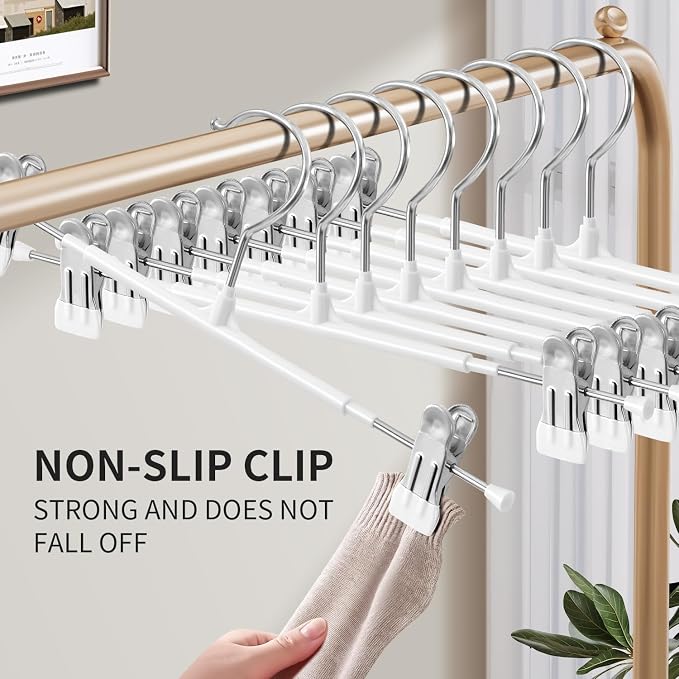 HUADYMEET 16 Inch Extra Wide Pants Skirt Hangers with Clips,White,20 Pack | Metal,Extended-Length,Non-Slip,Adjustable,Heavy Duty Hanger for Jeans Shorts Clothes Slacks Trousers,For Adult Men Women - Image 5