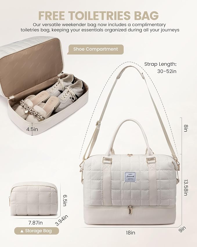 LOVEVOOK Large Duffle Bag for Travel, Puffer Weekend Bags for Women Travel Tote, Carry on Duffel Bag for Airplanes, 18 Inch Personal Item Bag Gym Bag Women, Beige - Image 2