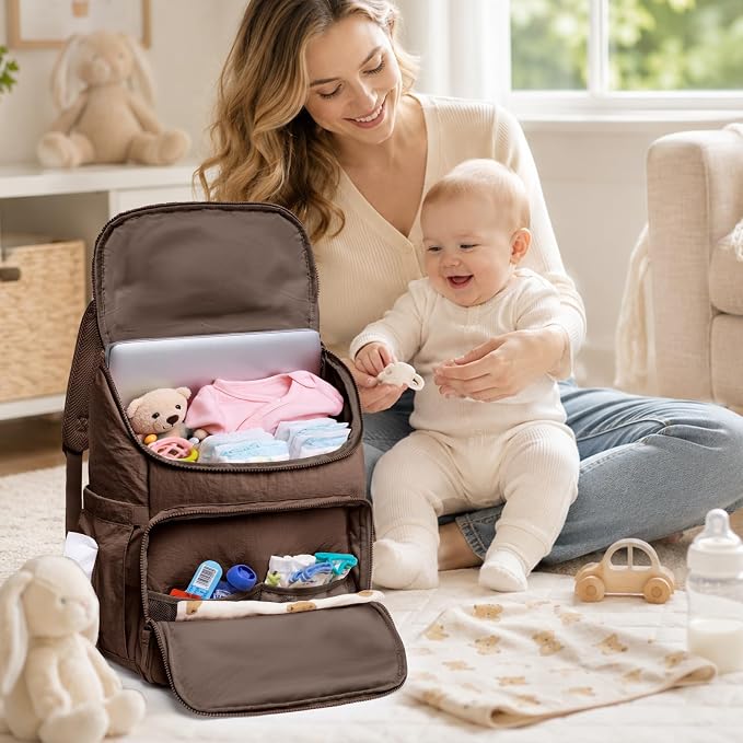 Puffy Diaper Bag Backpack for Mom, Lightweight Quilted Baby Bag with Waterproof Changing Pad, Large Travel Diaper Backpack with Insulated Bottle Pockets, Wipes Pocket, Stroller Straps - Image 2