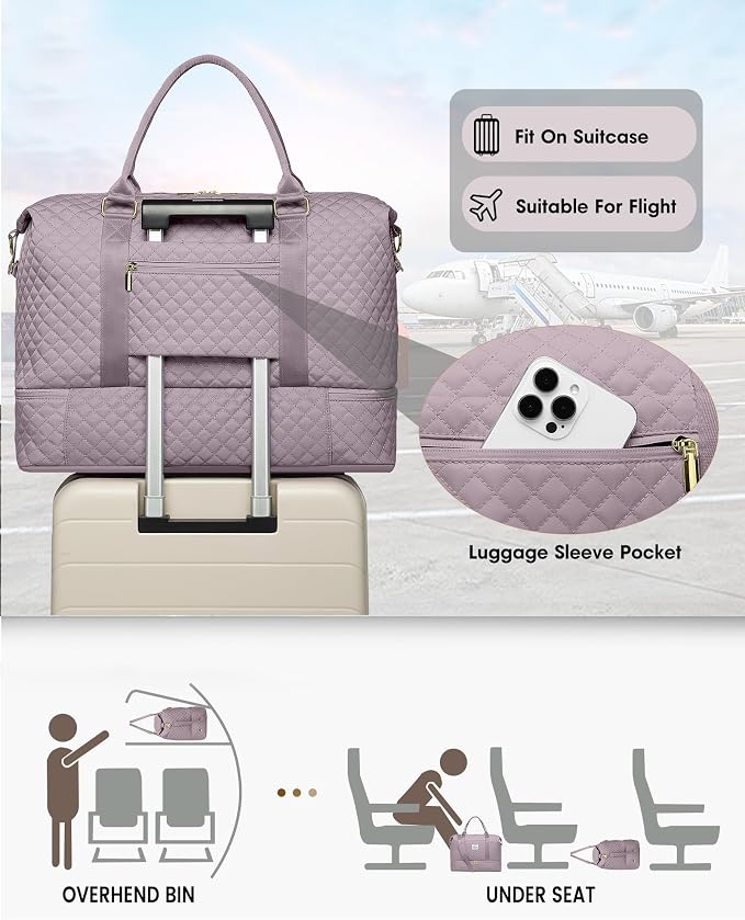 Women Weekender Travel Duffle Bag: Travel Duffel Overnight Bags with Shoe Compartment Carry on Tote Bags Toiletry Bag Weekend Yoga Gym Hospital Bags for Labor and Delivery with Wet Pocket Purple Grey - Image 6