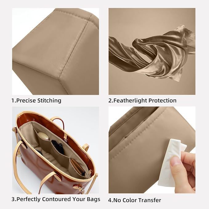 DGAZ Silk Purse Organizer Insert for Neverfullbag(Chai,BB) | Soft and Lightweight,Perfect Fit,Multi-pocket Storage,Bag Protector,Luxury Bag Care,Handmade,for Smooth Bag Organizer - Image 3