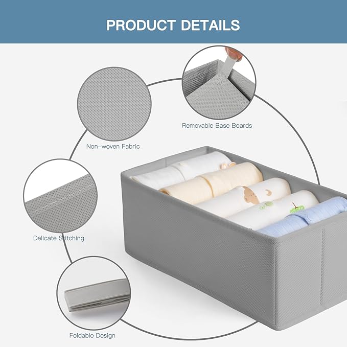 Drawer Organizer Clothes, 10 Pack Dresser Organizer for Baby Clothes, Underwear, Sock- Foldable Closet Organization and Storage Dividers Bins for Nursery, Bedroom (Grey) - Image 4