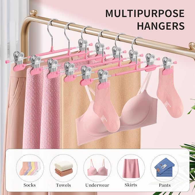 HUADYMEET 12 Inch Heavy Duty Pants Skirt Hangers with Clips,Pink,20 Pack | Metal,Space Saving,Adjustable,Hanger for Jeans Shorts Clothes Slacks Trousers,For Adult Men Women Children,Non Slip - Image 5