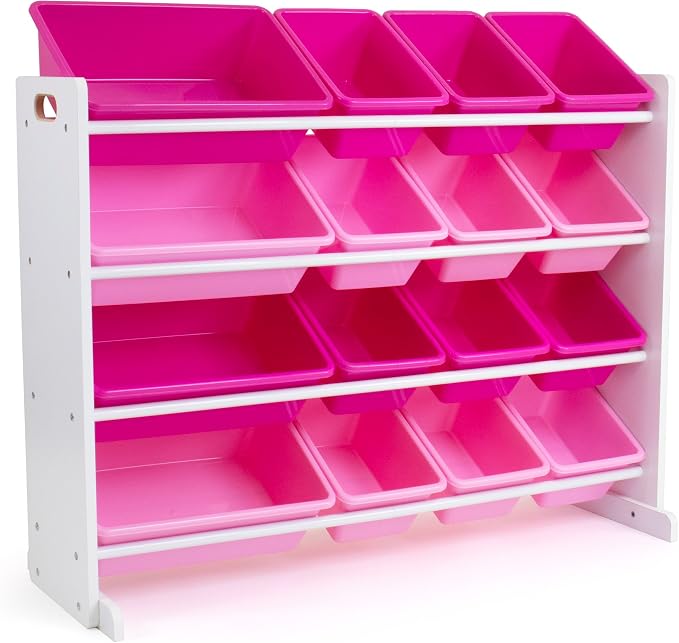 Humble Crew Supersized Toy Storage Organizer with 16 Removable Bins, White/Pink – Large Toy Storage for Toddlers Ideal for Kids' Rooms, Playrooms, and Nurseries - Modern Toy Bins for Kids by HumbleCrew
