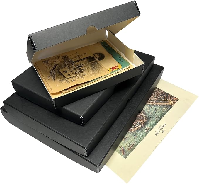 Lineco Clamshell Archival Storage Box, 11x14x1.75 Inch, Black | Acid-Free with Metal Edge Boxboard, Organize and Store Photos Documents Cards Negatives Magazine Prints Family Records DIY - Image 8